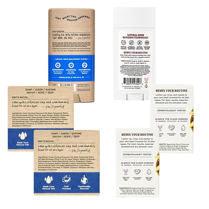 Dr. Squatch x Jukebox Soap + Deodorant Gift Set - Made for Men and Women - Cold Process, Natural, Aluminum Free - Created for all Skin Types - Fresh Falls + Vanilla on Vinyl (pack of 6)