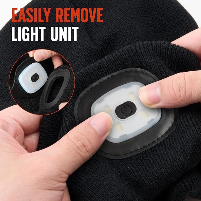 Unisex Beanie Hat with Light, Rechargeable Headlight Cap, Stocking Stuffers for Men, Cool Gadget Gifts for Him, Birthday Gifts for Women, Black