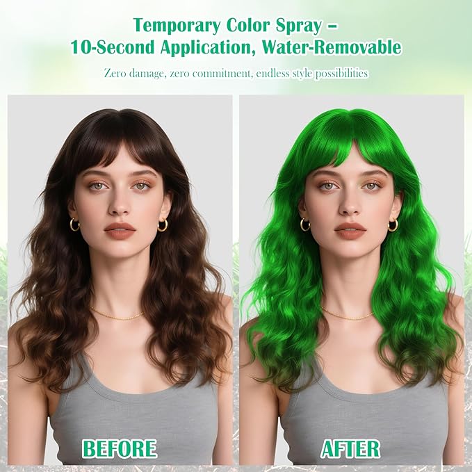 Christmas Temporary Hair Color Spray for Kids Women,One-Time Use Green Hair Spray, Washable Temporary Hair Dye, Natural Hair Color Wax, Non-sticky Hair Spray for Cosplay,Party,Halloween (Green,4.06Oz)