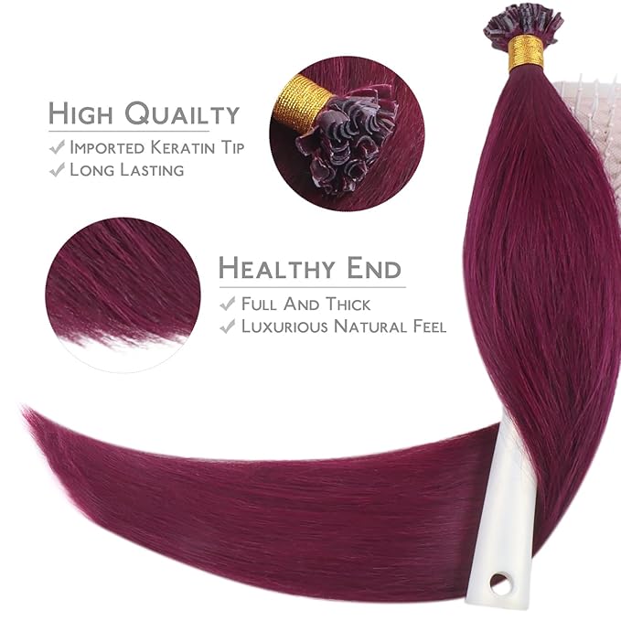 WENNALIFE U Tip Human Hair Extensions, 50g 50s 18 Inch Light Burgundy Remy Invisible Straight Keratin K Tip Real Human Hair
