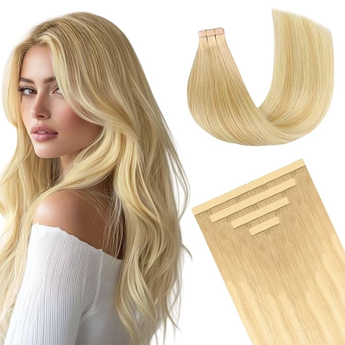 DOORES Tape in Hair Extensions, Drity Blonde Mixed Platinum Blonde 10pcs 30g 22 Inch, Human Hair Extensions Tape in Natural Hair Invisible Tape in Hair Extensions