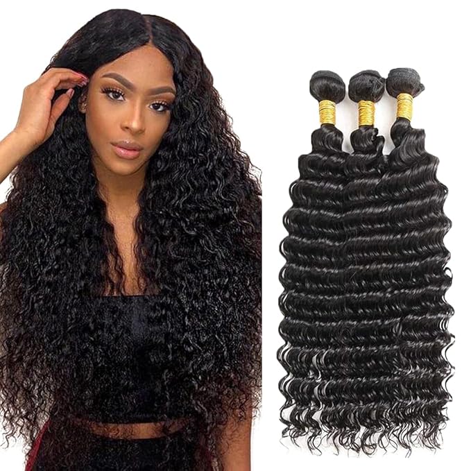 Deep Wave Human Hair Bundles Wet and Wavy Bundles Human Hair Deep Wave Bundle 20 22 24 inch Natural Black Color