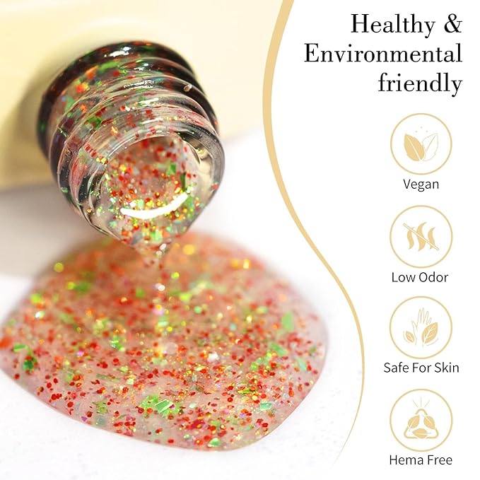 CANNI Glitter Gel Nail Polish – 1pcs 9ml Red Green Color, Soak Off UV LED Nail Gel for DIY Nail Art, Salon or Home Manicure