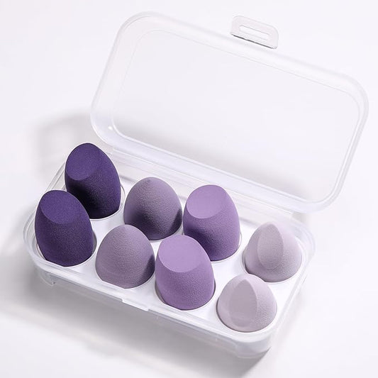 ABC Glow Beauty Blender Sponge Set – 8-Pack | Flawless Makeup Application | Latex-Free, Ultra-Soft, Reusable Makeup Sponges with Travel Case | For Liquid, Cream & Powder (Purple)