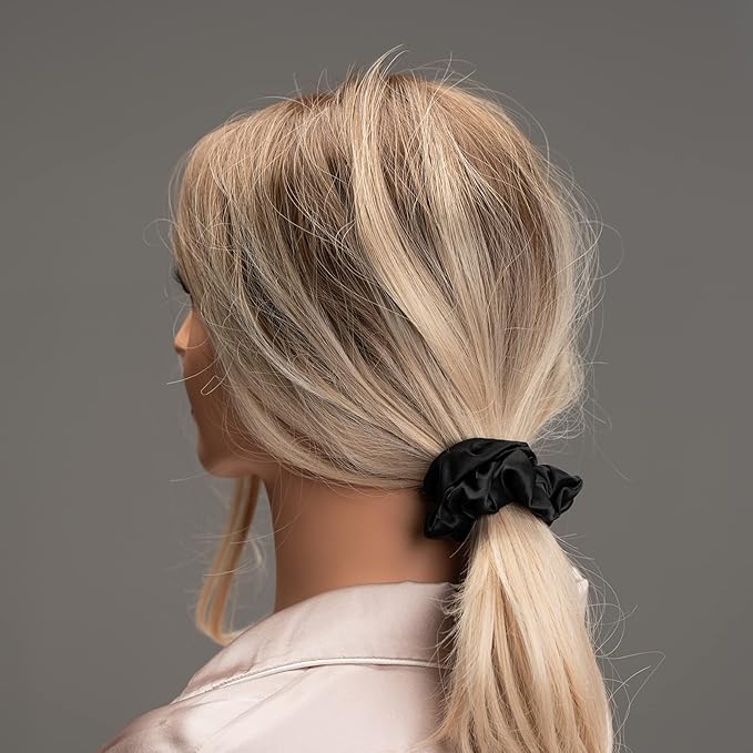 Silk Scrunchies for Hair 100% Mulberry Silk Hair Ties 3 Pack(Black, White, Pink)