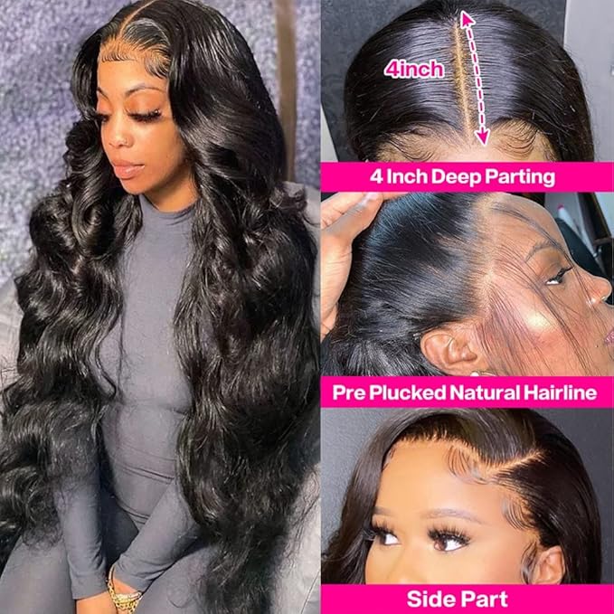 Pizazz 13x4 HD Lace Front Wigs Human Hair Pre Plucked with Baby Hair 180 Density Brazilian Body Wave Lace Frontal Human Hair Wigs Natural Color (18 Inch)