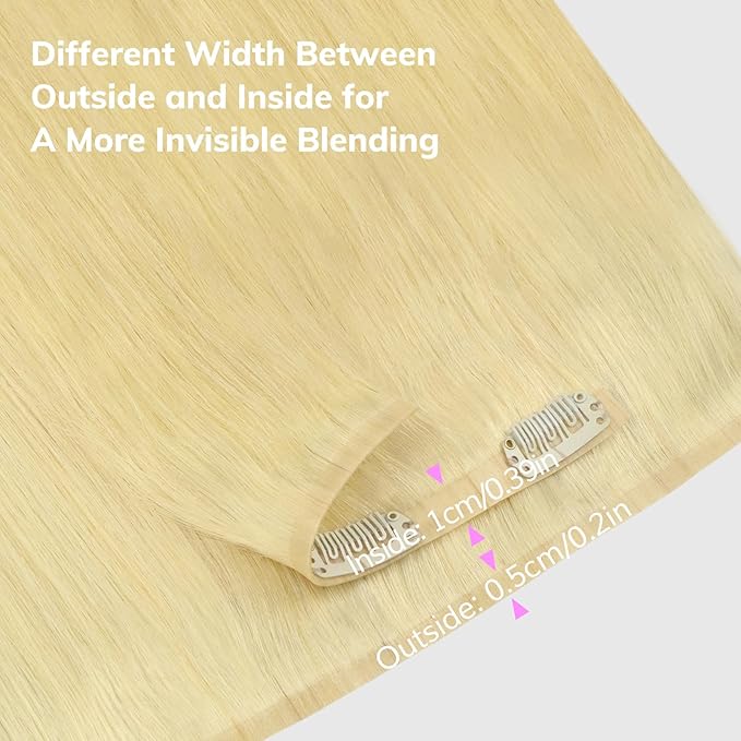 IDN BEAUTY Seamless Clip In Hair Extensions Human Hair, 110g 16 Inch, 613 Blonde Straight Remy Hair Seamless Clip Ins For Black Women PU Weft Invisible Edge 7pcs Thick Enhancement