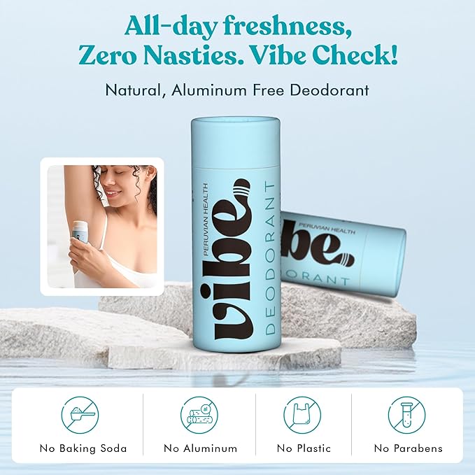 Vibe Aluminum Free Natural Deodorant for Women and Men - Long Lasting Odor Control with Organic Coconut Oil and Beeswax for Sensitive Skin, No Baking Soda or Parabens, Plastic Free (Jasmine)
