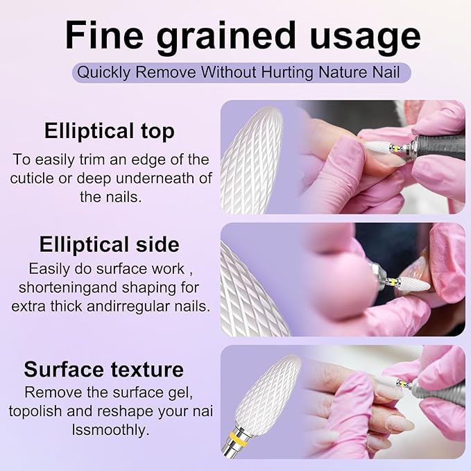 Fantexy 3/32" Ceramic Nail Drill Bit - Remove Acrylic Hard Gels Quickly and Safely,White Ceramic Cone File Bit for Nail Art,Manicure,Pedicure,Gel,Cuticle Clean(Extra Fine - XF)