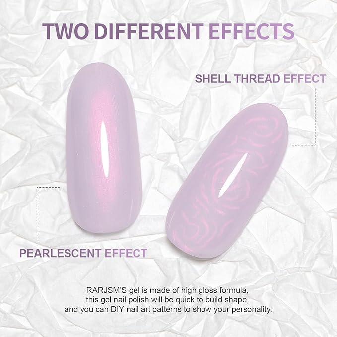 RARJSM Pearl Gel Nail Polish,15ML Pale Purple Pearlescent Gel Polish,Red Shimmer Mermaid Nail Gel Polish Glitter Gel Polish Soak Off LED UV Drawing Swirl Thread Effect for DIY Manicure Use