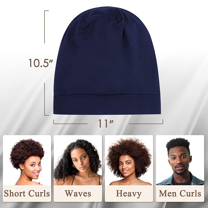 OLESILK Mulberry Silk Bonnet for Men, Mens Bonnet for Curly Hair, 100% Real Silk Hair Bonnet for Sleeping, Night Cap for Frizzy, Navy