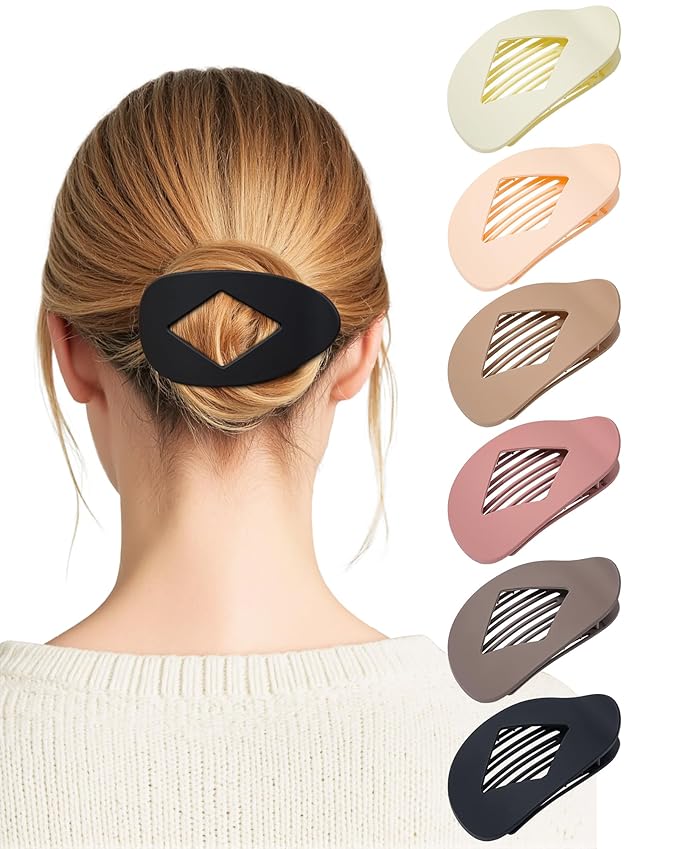 6 PCS Flat Hair Clips for Women - French Medium Flat Claw Clips for Thick Thin Hair, Strong Grip Non Slip Hair Claw Clips for Women Girls