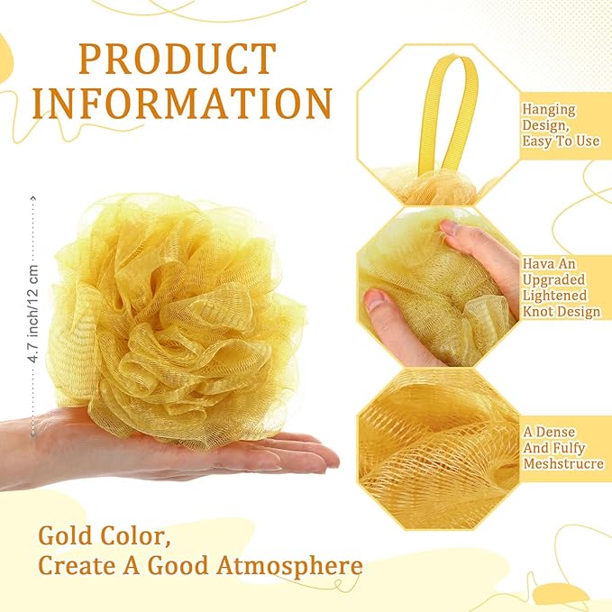 12 Pcs Christmas Bath Loofah Sponge Red Green Loofah Exfoliating Body Scrubber Shower Sponge 50g Mesh Shower Pouf Balls Gift Set for Women Men Bathing Accessories(Gold)