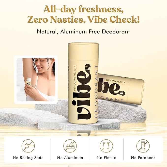 Vibe Aluminum Free Natural Deodorant for Women and Men - Long Lasting Odor Control with Organic Coconut Oil and Beeswax for Sensitive Skin, No Baking Soda or Parabens, Plastic Free (Lavender)