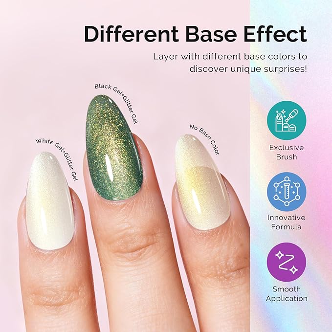 MelodySusie Jelly White Aurora Shimmer Gel Nail Polish, 0.5fl oz Soak Off UV LED Holographic Yellow Glitter Gel Polish Gift for Women Nail Art Manicure Salon DIY Nail Design Decoration at Home-G2303