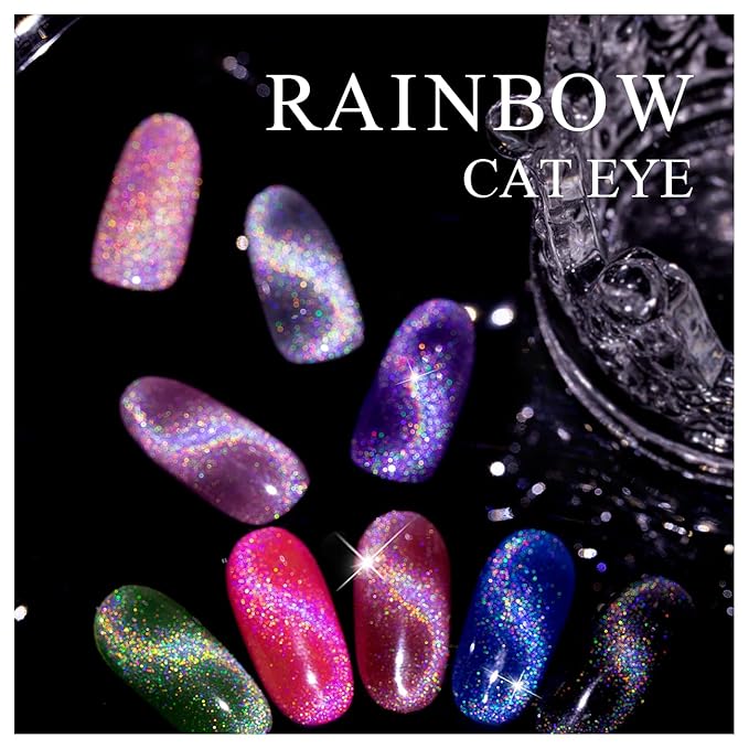 RARJSM Cat Eye Gel Nail Polish, Galaxy Chameleon Magnetic Gelpolish Black Holographic Glitter Gel Soak Off UV LED DIY Manicure Art for Salon Designs and Home DIY 7.5ML/0.26fl oz