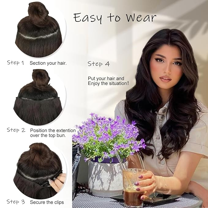 Black Invisible Wire Hair Extensions Long Wavy Synthetic Hairpiece with 4 Secure Clips for Women 20 Inch Clip in Hair Extensions