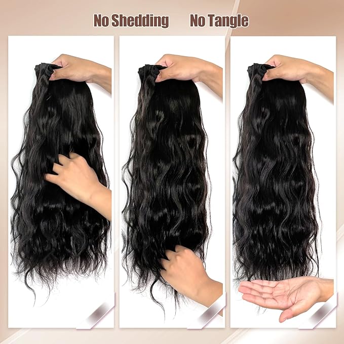 Lynch 15A Body Wave Bundles Human Hair, 24 26 28 Inch Real 100% Unprocessed Raw Cambodian Hair 3 Bundles, Plush Thick Cambodian Virgin Hair 105 Gram Per Bundle Natural Black For Woman