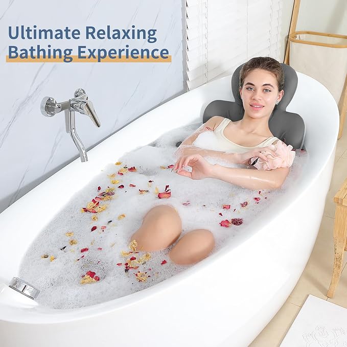 Bath Cushion, Full Body Bathtub Pillow with 160 Suction Cups, Bath Mat for Head and Neck Support, with Laundry Bag (Dark Gray, 56.2" x 16.2")