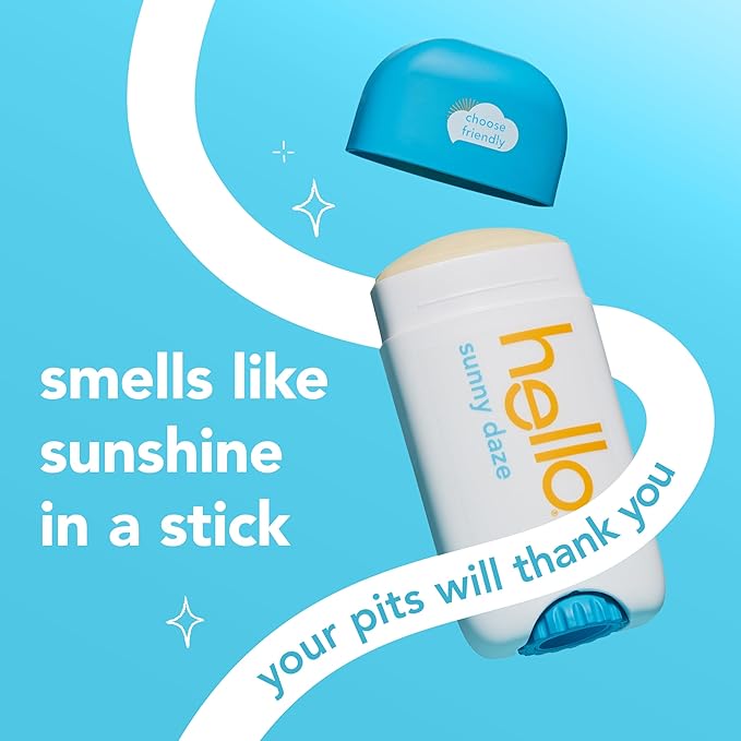 hello Sunny Daze Aluminum Free Deodorant for Women and Men with Shea Butter, 24-Hour Freshness, Baking Soda Free Deodorant, Dermatologically Tested, 2.6 oz Stick, 2 pack