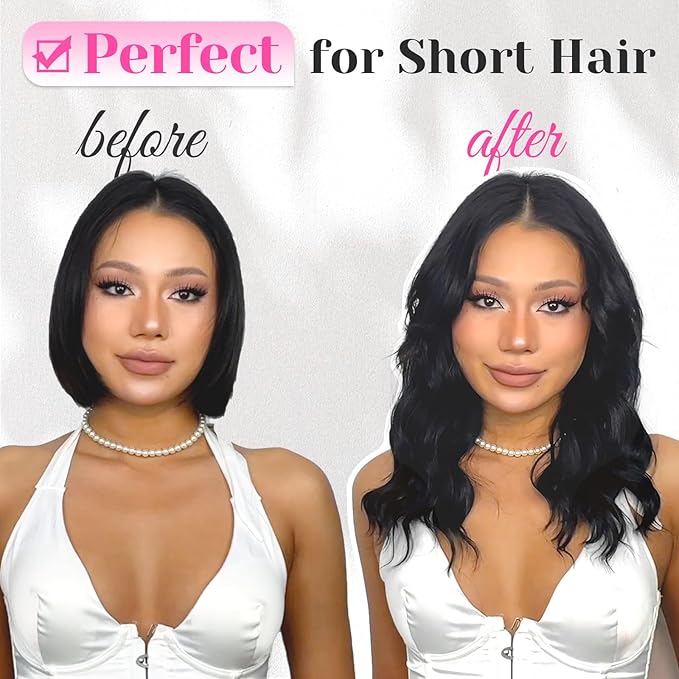 KooKaStyle 6PCS 14 Inch Short Hair Extensions Wavy Curly Clip in Extensions for Women - Dark Brown Synthetic Hairpieces for Daily Chic Look