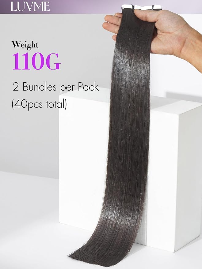 LUVME Invisible Tape in Hair Extensions Human Hair 18 Inch 110g 50pcs Silky Straight Natural Black Double Sided Seamless Tape Extensions