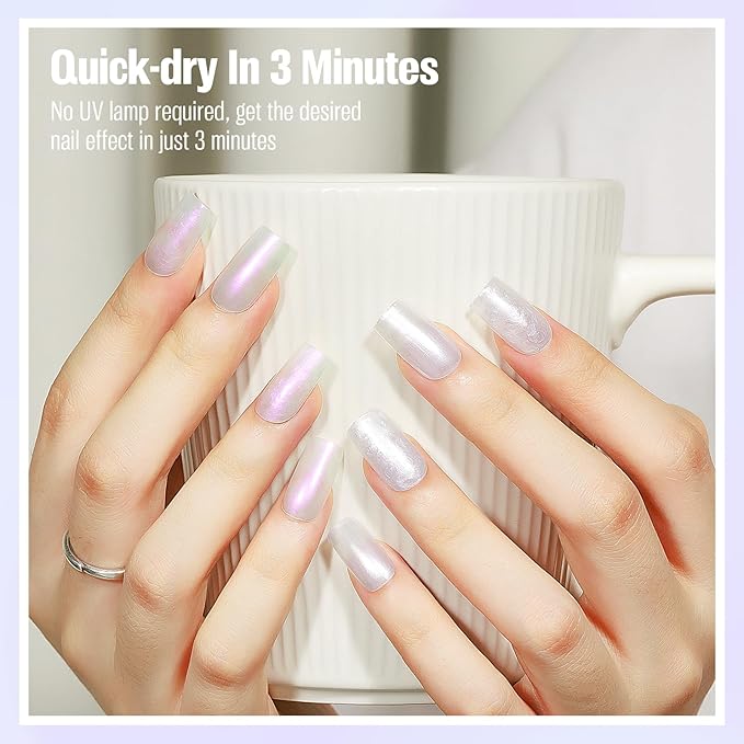 Pearl White Iridescent Nail Polish 15ml - Aurora Mermaid & Unicorn Glossy, Quick Dry Air Dry Long Lasting, Oil-Based Vegan Nail Art Polish - DIY at Home