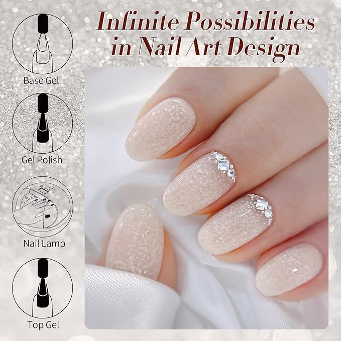 Born Pretty Jelly Gel Nail Polish, Shimmer Glitter Snow Jelly Gel, Milky Nude Neutral Translucent Natural Gel Nail Polish, Manicure Salon DIY for Women Girls 15ML