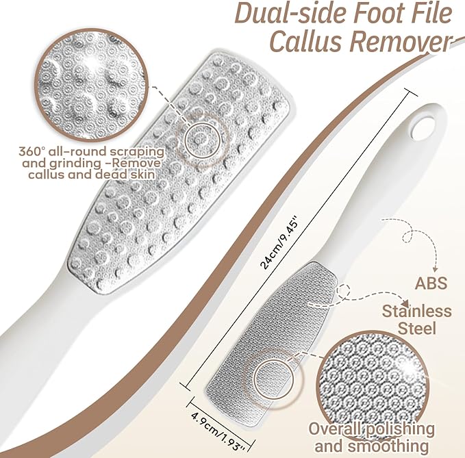New Foot Brush & Foot File Set(2PCS), 3-in-1 Foot Scrubber in Shower, 10.2’’-27.5’’Adjustable Long Handle Foot Scrub Brush and Upgrade Foot File Callus Remover, Gift-Box Packed(Pink Set)