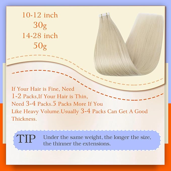 Full Shine Blonde Hair Extensions Color 60 Blonde Tape in Hair Extensions 20Inch Invisible Skin Weft Double Sided Straight Extension for Women Daily Office Look 100G 40Pcs Add Length