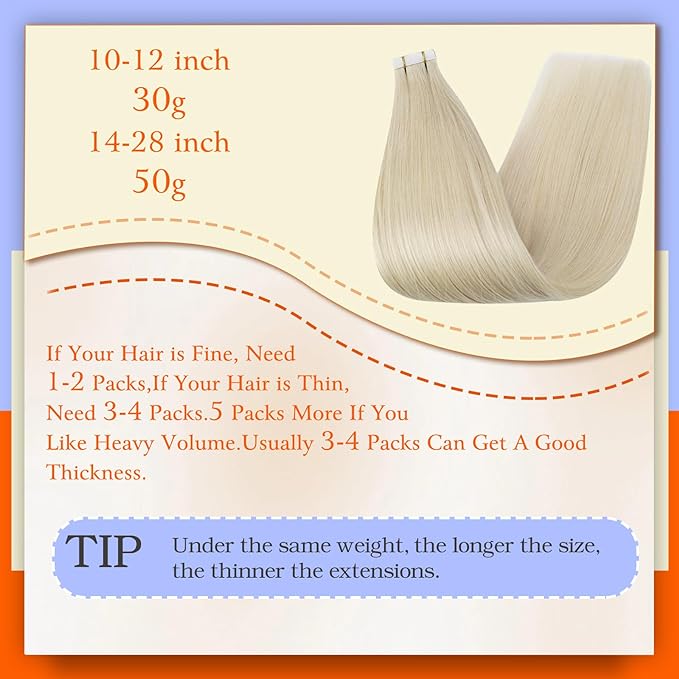 Full Shine Tape in Brazilian Human Hair Blonde Tape Hair Extensions 14Inch Skin Weft Hair Extensions Real Human Hair Color 60 Platinum Blonde Remy Seamless Human Hair Extension 50G 20Pcs for Wedding