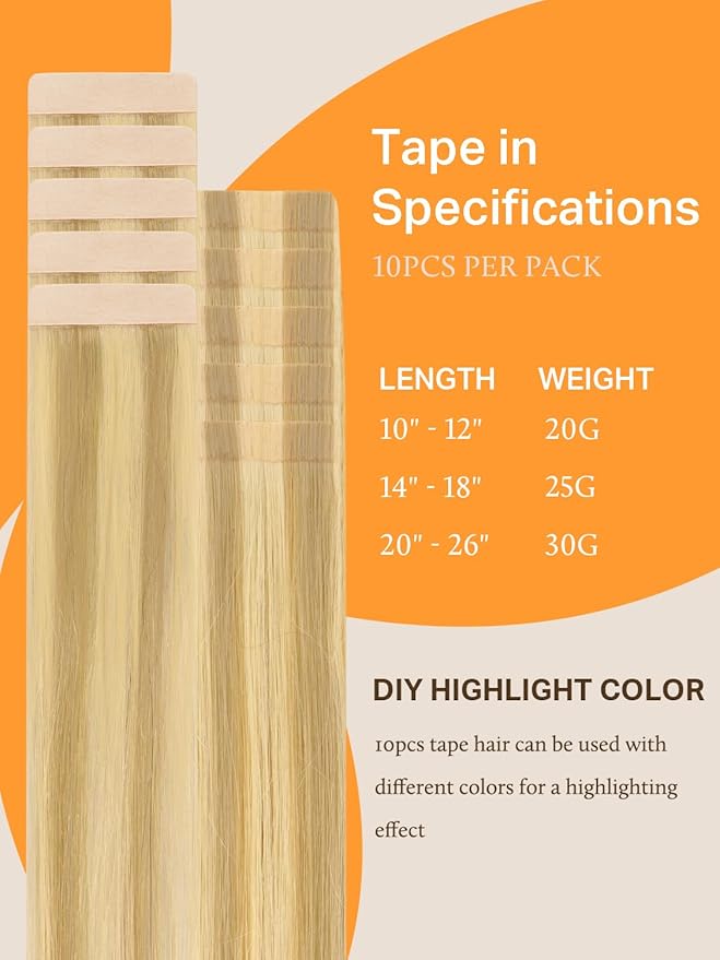 DOORES Tape in Hair Extensions Human Hair, 10pcs 30g 22 Inch Drity Blonde Highlight Golden Blonde, Human Hair Extensions Natural Hair Extensions Seamless Straight