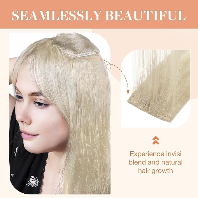 GOO GOO Invisi Edge Clip in Hair Extensions Set, 16inch 120g, 4pcs Injected Seamless PU Clip ins and 3pcs Classical PU Clip insp ins, Virgin Real Human Hair, #60A