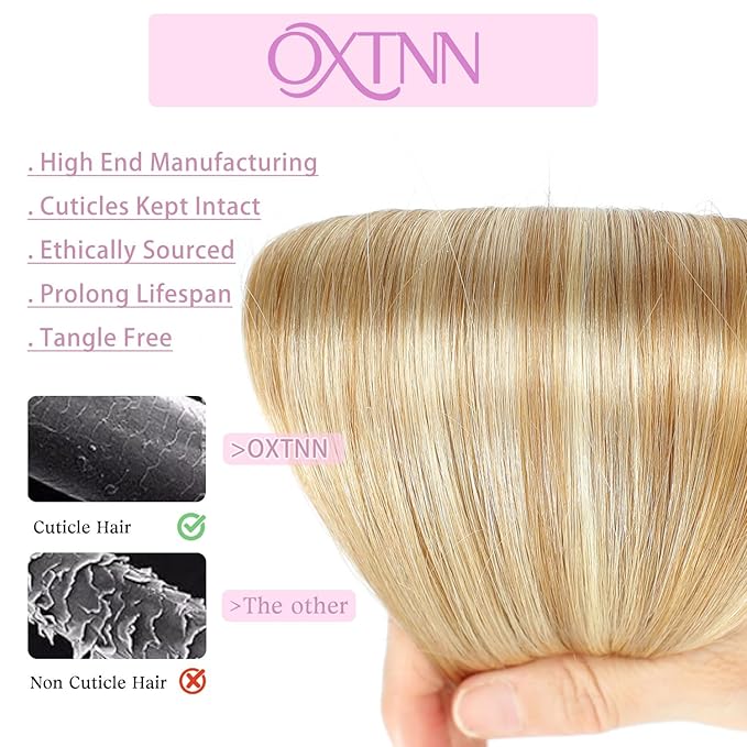 Clip in Hair Extensions Real Human Hair Dirty Blonde to Bleach Blonde 20 inch 7pcs 80g/Pack, Human Hair Clip in Extensions, Salon-Grade Quality, Easy Comfort Wear for Women (#P18/613, 20 inch)