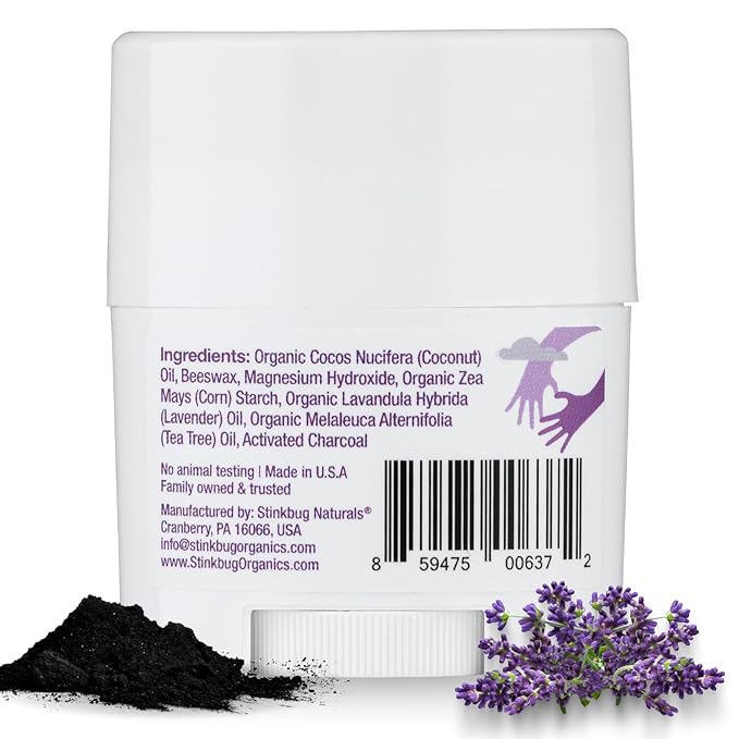 Stinkbug Naturals Organic Aluminum Free Travel Size Deodorant Stick with Lavender, Coconut Oil and Activated Charcoal, 0.75 Ounce Pack of 9