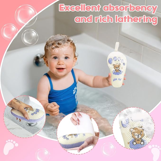 Baby and Kids Bath Loofah Sponge (2 Pack) Cute Foot-Shaped Child & Toddler Bath Exfoliating Body Scrubber luffa Sponge.Bath Sponge Specially Designed for Infants, Women, Boys, and Girls