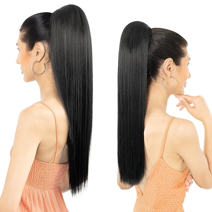 Ponytail Extension, 24" Long Straight Claw Clip Ponytail Extension clip on ponytails hair clip Hair claw clip Fake Ponytail Hairpieces for Women - Black