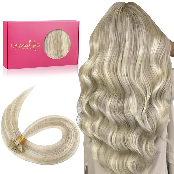 WENNALIFE U Tip Hair Extensions Human Hair, 50g 50s 22 Inch Ash Blonde Highlighted Platinum Blonde Remy Hair Extensions K Tip Hair Extension Real Human Hair Invisible Straight Keratin Hair Extensions