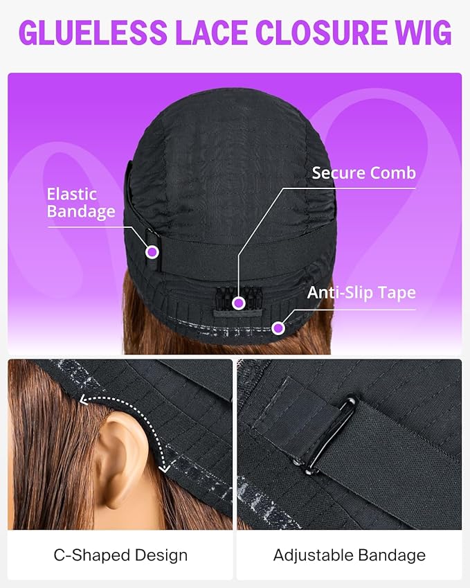 6x5 Ready to Go Glueless Wigs Human Hair HD Lace Closure 220% Density Straight Lace Front Wigs Human Hair 4# Brown Wig Human Hair Bleached Knots 24 Inch