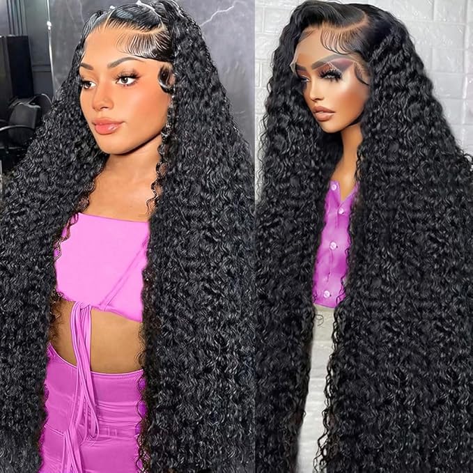 30 Inch Deep Wave Lace Front Wigs Human Hair 200 Density 13x6 HD Lace Frontal Wigs Human Hair Pre Plucked Deep Curly Glueless Wigs Human Hair for Women Natural Black