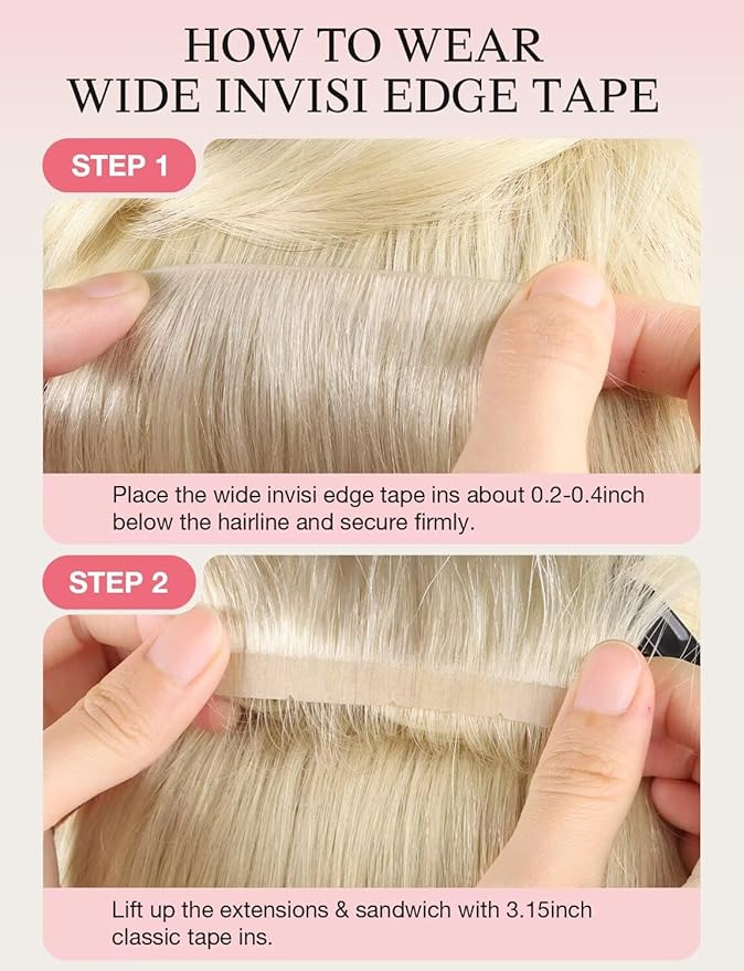 DOORES Invisi Edge Human Hair Tape in Extensions Wide, Platinum Blonde 4PCS Injection Tape ins 20g 18 Inch, Seamless Injected Virgin Human Hair 3 Inch Wide Extensions Straight