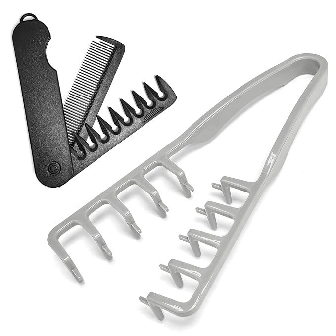 Texture Comb, Voluminous Wide Toothed Hair Comb, Wide & Fine-Toothed Dual-Purpose SetBangs Seam Grooming Accessory for Women and Men, ABS plastic with textured grip(1 SET)