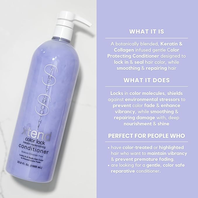 SIMPLY SMOOTH Xtend Keratin Replenishing Color Lock Conditioner Slows Color Fade & Prolongs Hair Color Service Gently Clean & Protect Your Hair Color Sodium Chloride Free 33.8 Fl Oz