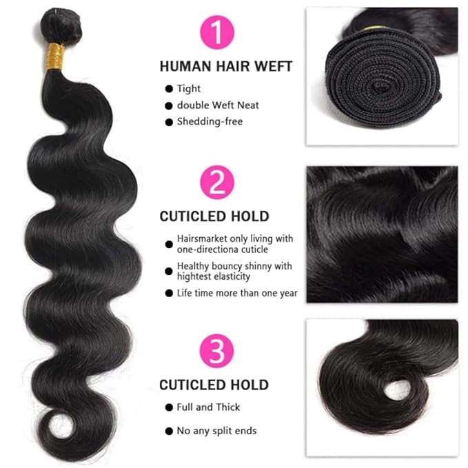 12A Human Hair Bundles 20 22 24+18 Inch Body Wave 100% Unprocessed Hair 3+1 Bundles Deals Extensions Quick Weave Human Hair Natural Black Color
