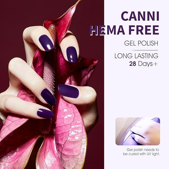 CANNI Dark Purple Gel Nail Polish, 1Pcs Purple Gel Polish Lavender Color High Gloss Soak Off U V Nail Manicure Salon DIY