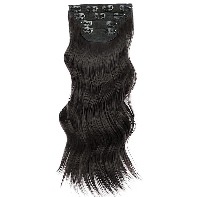 Vigorous Clip in Hair Extensions 20Inch Brown Black Hair Extension 4Pcs Natural & Soft Thick Fiber Double Weft Hairpieces for Women