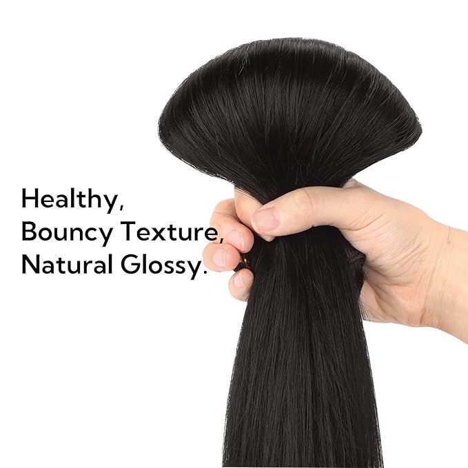 HOTBANANA Real Human Hair Clip in Hair Extensions, 5Pcs 80g 20 Inch Natural Black Straight Remy Clip in Extensions