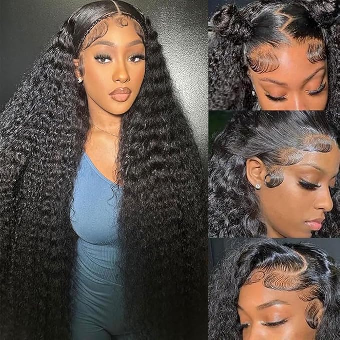 30 Inch 13x6 Deep Wave Lace Front Wigs Human Hair 180 Density Curly Human Hair Wig for Women Natural Black HD Transparent Lace Glueless Frontal Wigs Human Hair Pre Plucked