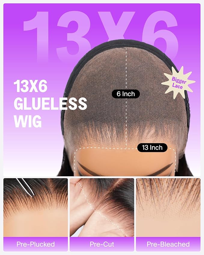 13x6 HD Lace Front Wigs Human Hair Glueless Pre Plucked Ear to Ear Bleached Knots 220% Density Straight Drawstring Wig 24 Inch