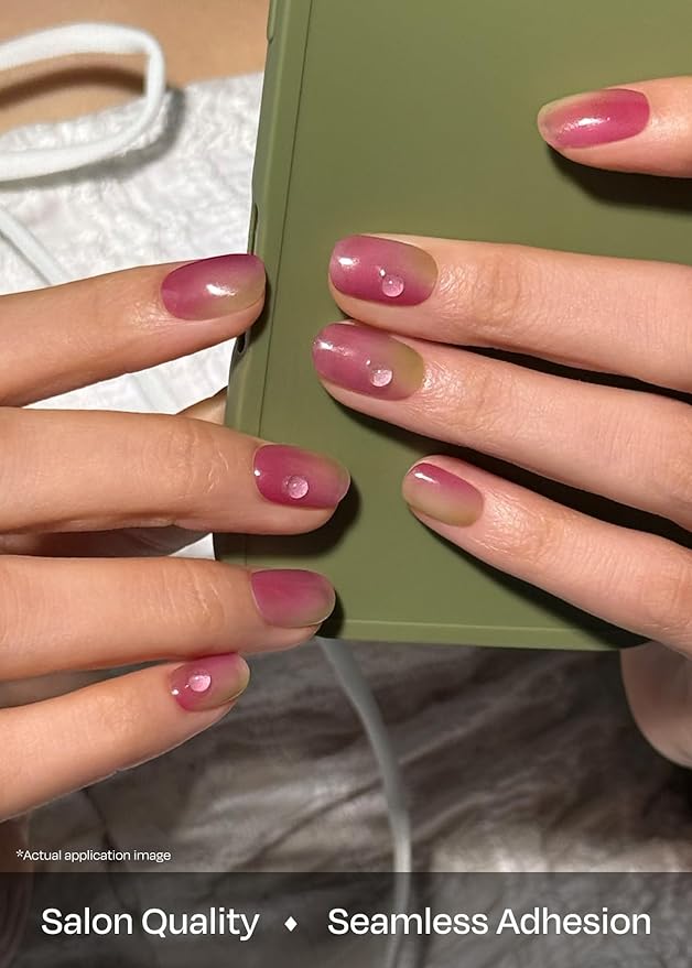 ohora Semi Cured Gel Nail Strips (N Juicy Grape) - Works with Any Nail Lamps, Salon-Quality, Long Lasting, Easy to Apply & Remove - Includes 2 Prep Pads, Nail File & Wooden Stick